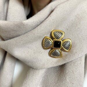 Retro Brooch - Gold-Tone and Silver-Tone Four-Petal Brooch